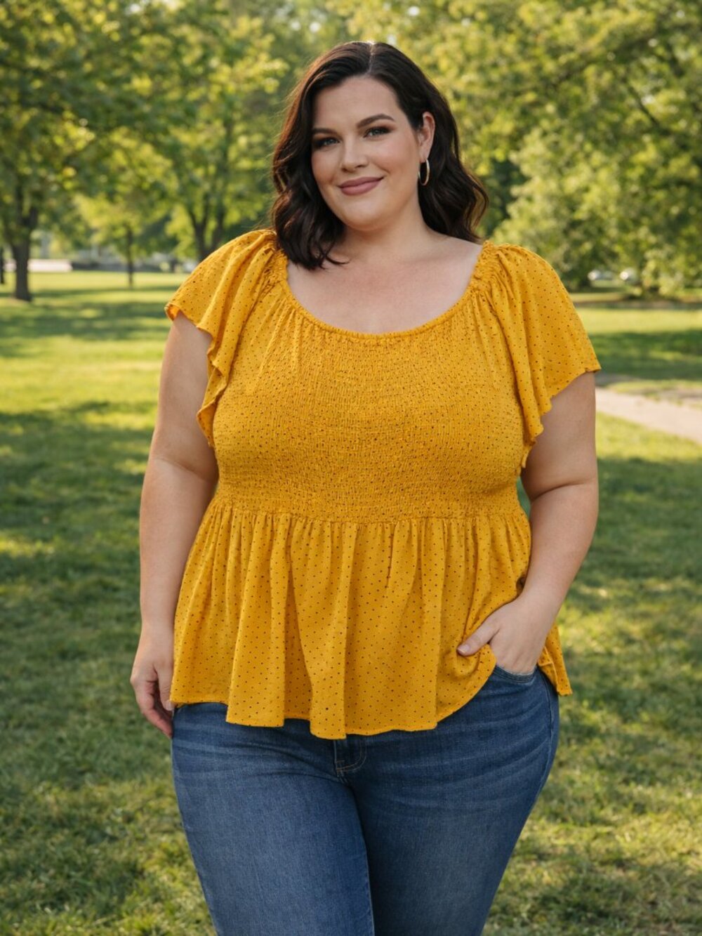 SHEIN Mustard Yellow Smocked Blouse